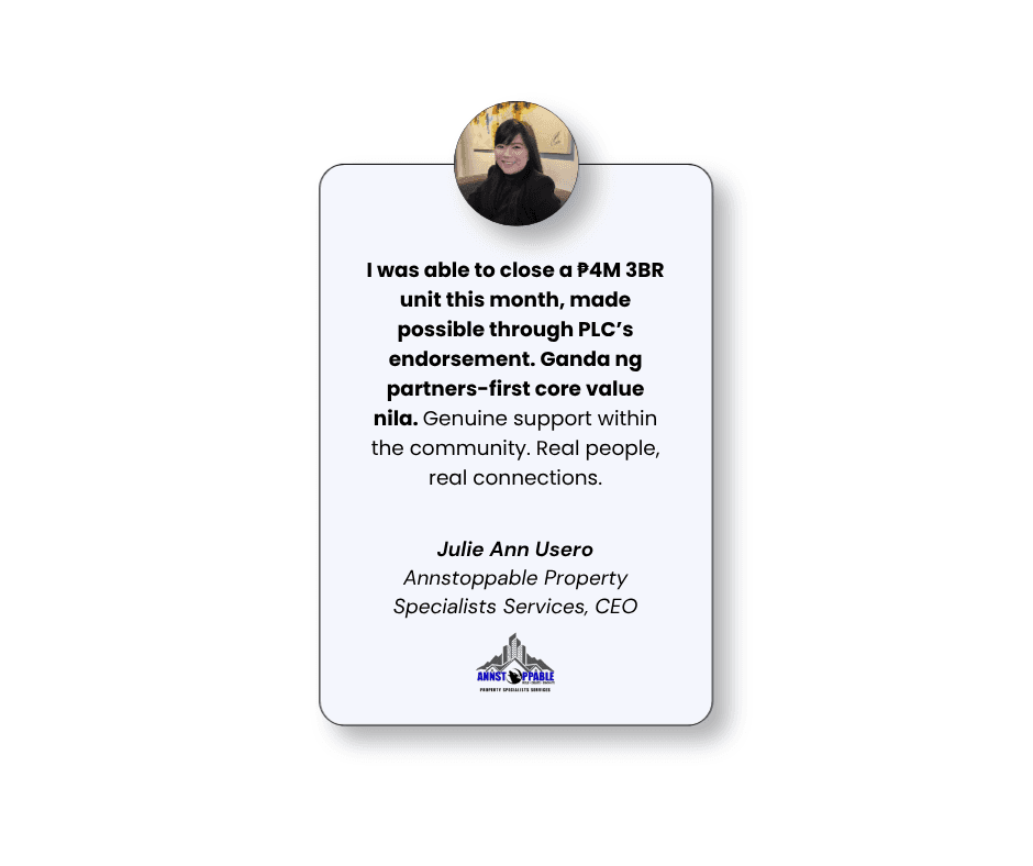 PLC partner testimonial — Julie Ann Usero, Annstoppable Property Specialists Services